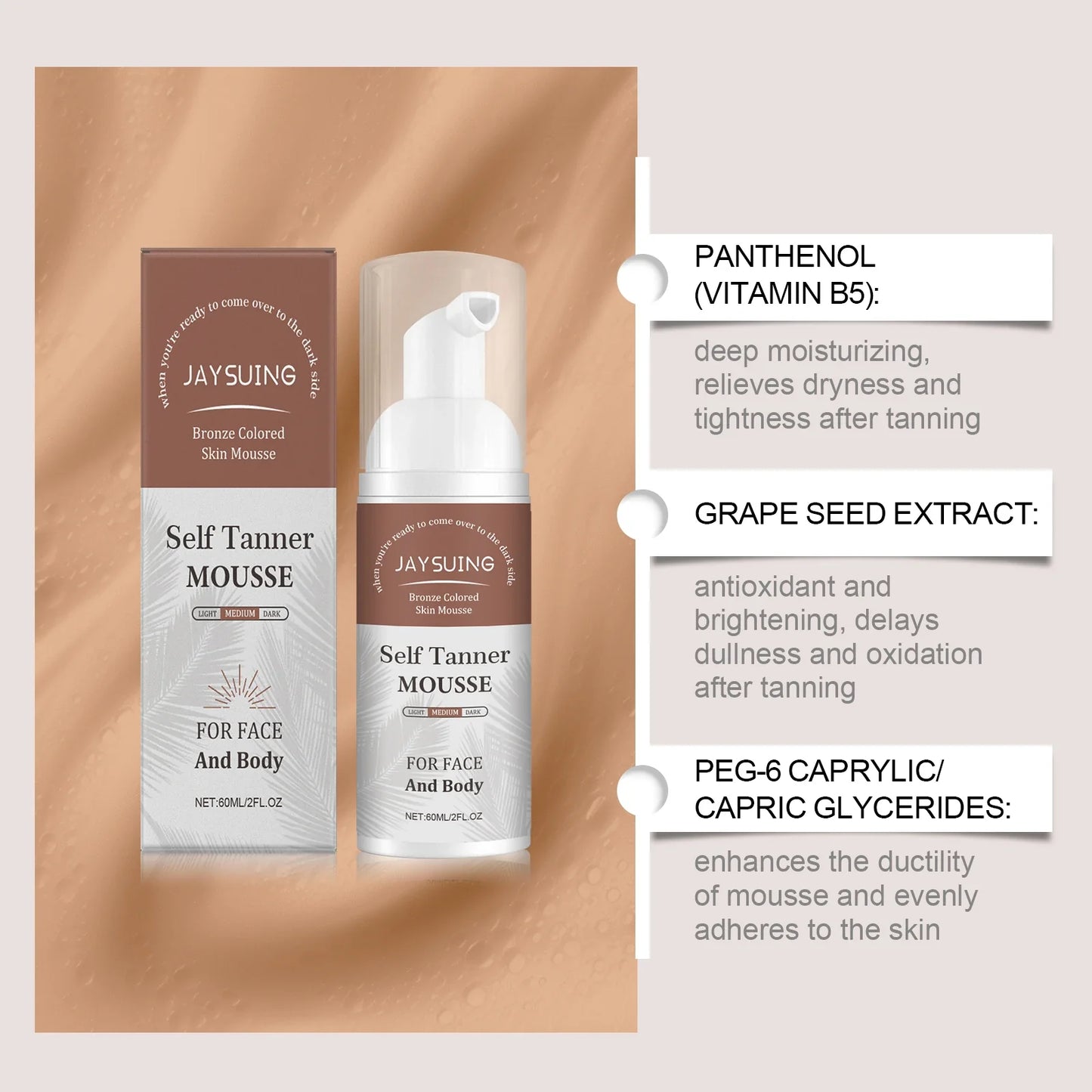 Jaysuing Self Tanner Mousse – Natural Sunless Tanning Foam