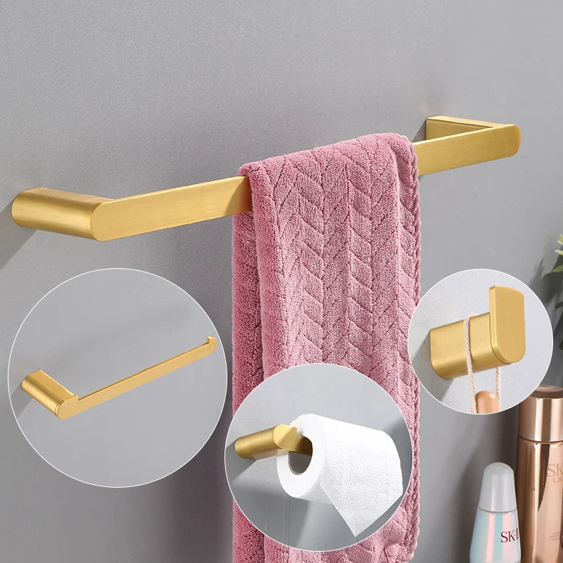 Brushed Gold Bathroom Accessories Set – Towel Bar, Hooks & Holder