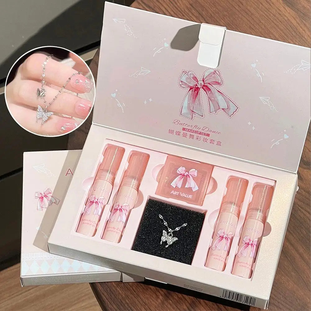 Lipstick & Blush Gift Box Set – 4 Lip Muds + Powder Blusher