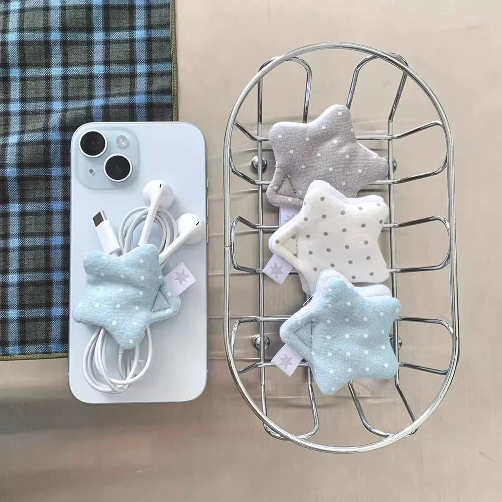 Korean Style Star Earphone Storage Data Cable Wired Earphone Organizer Cute Polka Dot Storage Organizer Office Travel Daily Use Peaceful Pleasures Health and Wellness
