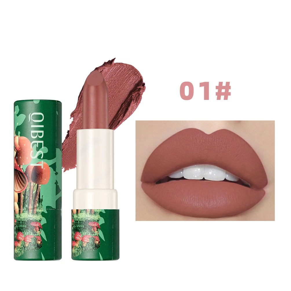 QIBEST Fantasy 6 colors Mushroom Lipstick Makeup Long Lasting Velve Red Sexy Lip Tint Moisture Nude Lip Gloss Women Cosmetics Peaceful Pleasures Health and Wellness 01