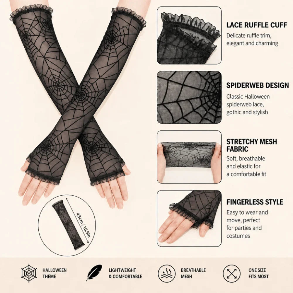 Spider Web Lace Fingerless Gloves & Arm Sleeves | Cosplay