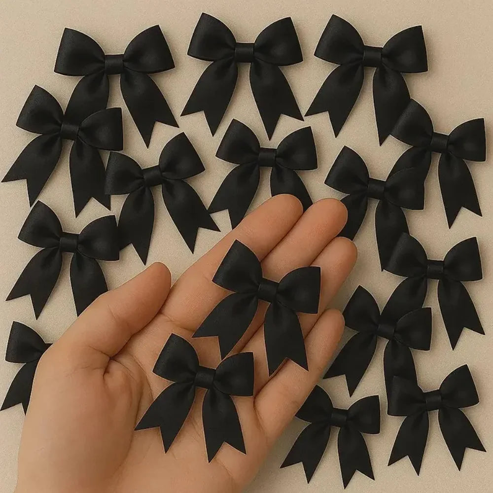 20Pcs Pink & Black Satin Ribbon Bows – Gift, Wedding & Hair Decor
