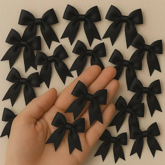 20Pcs Pink & Black Satin Ribbon Bows – Gift, Wedding & Hair Decor Decorative Ribbon Bows Peaceful Pleasures Health and Wellness black 20pcs 8.5x8.5cm