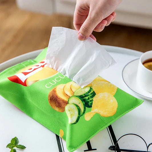 Creative Potato chip packaging bag style tissue box Living room facial tissue Bags Car Cute Paper box Household napkin paper box Peaceful Pleasures Health and Wellness