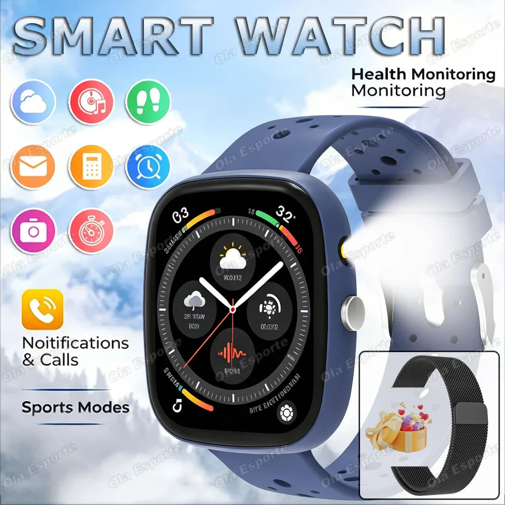 New Game Smart Watch 1.83 Bluetooth Call Sports Mode Music/Camera Control LED Flashlight Long Battery Watch for Android/IOS Gift Peaceful Pleasures Health and Wellness Dark blue Milan