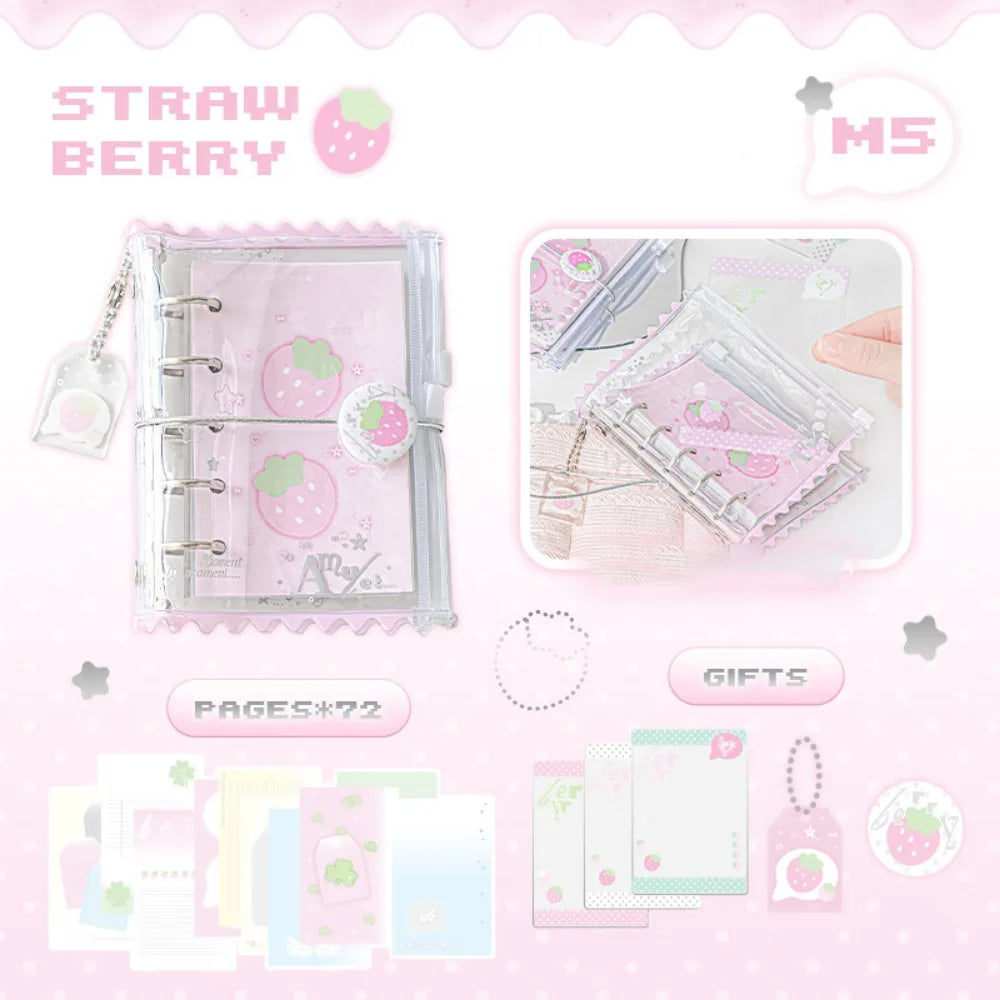 Learn Ledger Hand Ledger M5 Pocket Binder Notebook Portable Mini Loose-leaf Notebook Cute Aesthetic Hand Account Book Studnet Peaceful Pleasures Health and Wellness Pink