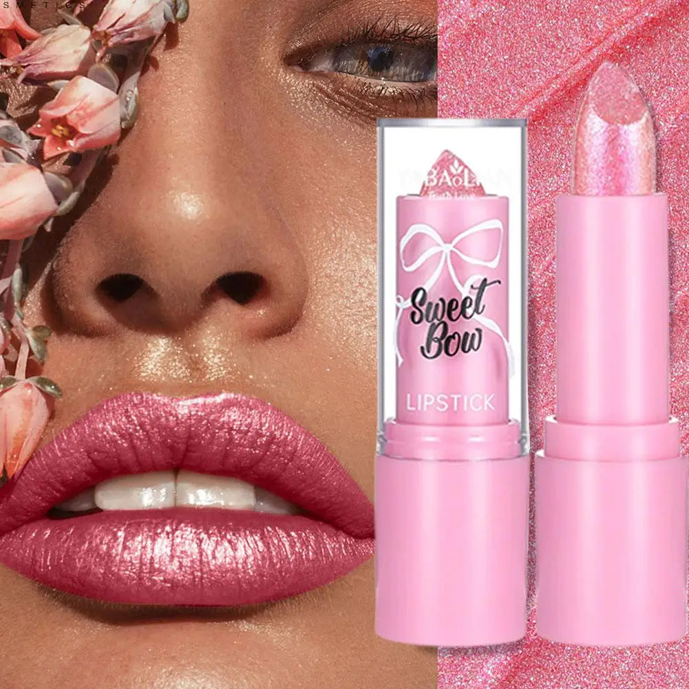 Metallic Pink Glitter Lipstick – Shimmer Long-Lasting Lip Gloss
