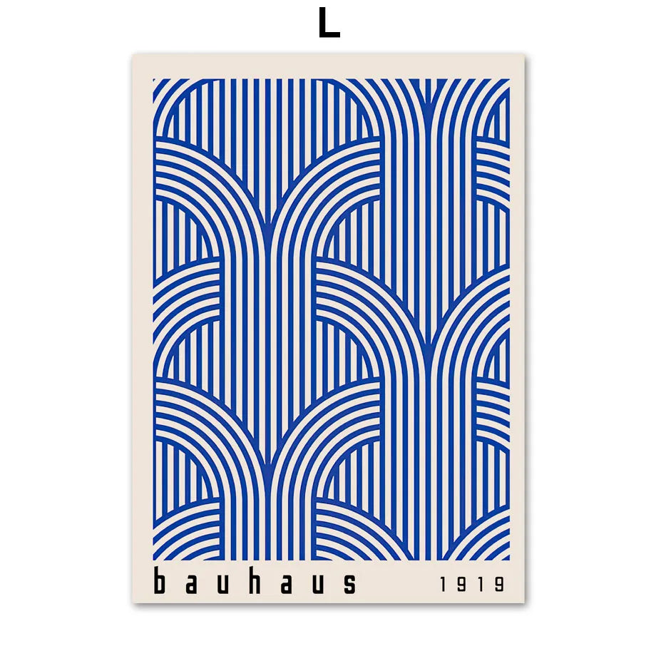 Mid Century Modern Blue Bauhaus Abstract Canvas Wall Art Print