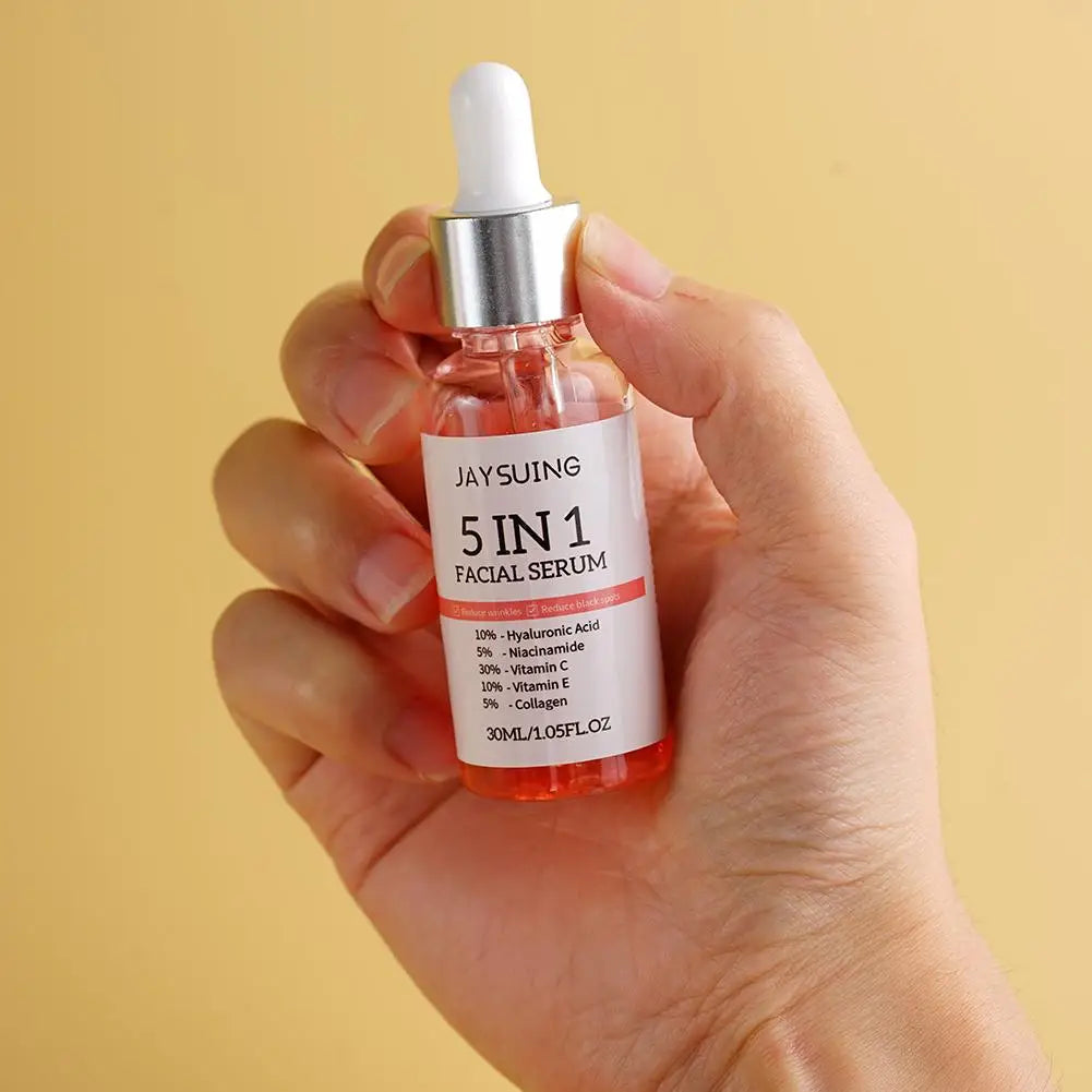 Jaysuing 5-in-1 Vitamin C & Hyaluronic Acid Face Serum – 30ml Moisturizing, Pore-Minimizing & Anti-Wrinkle Serum Peaceful Pleasures Health and Wellness