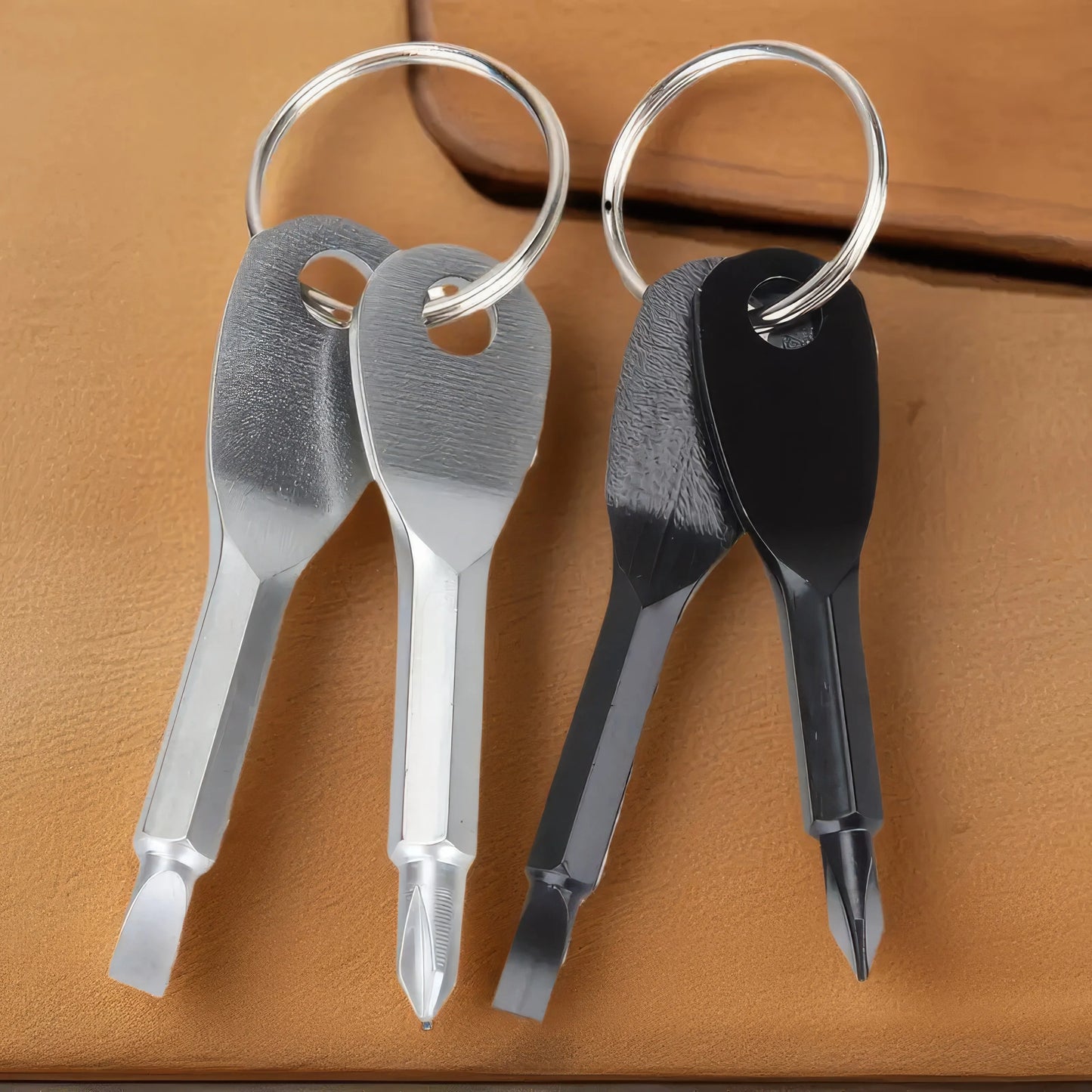 Keychain Screwdrivers Black Silver Durable Steel Portable Screwdriver