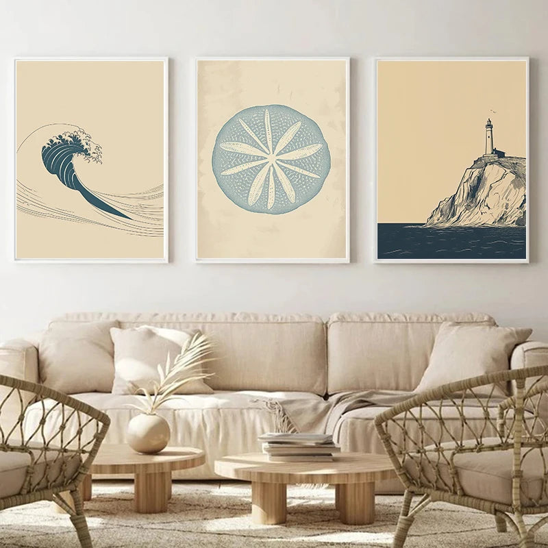 Vintage Beach Sea & Surf Canvas Wall Art | Minimalist Print