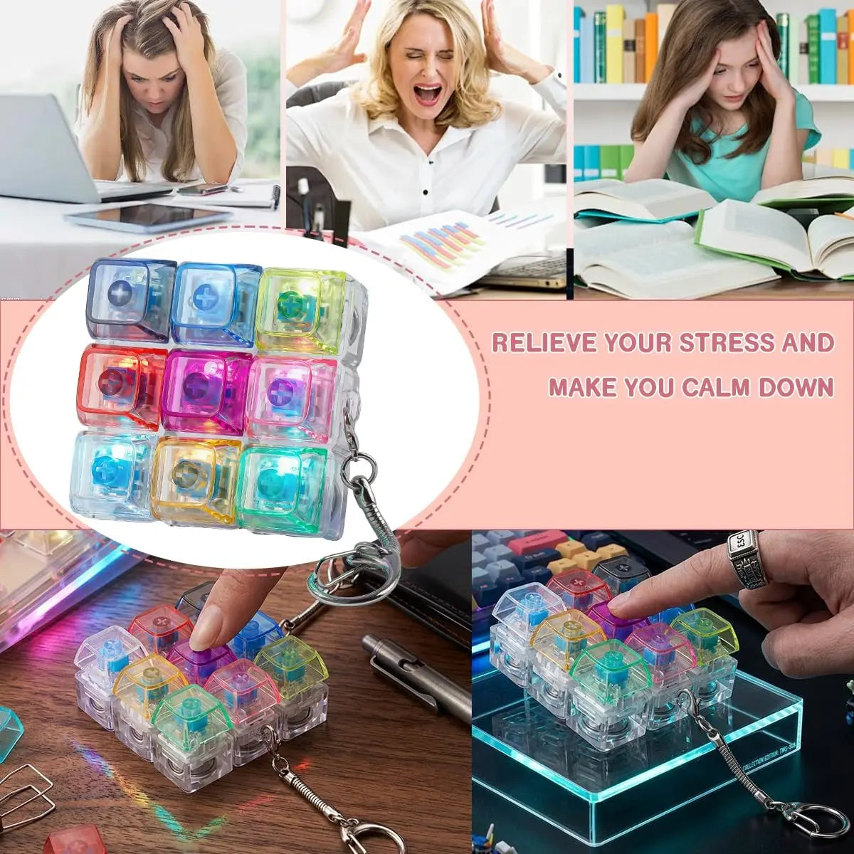 9-Key Mechanical Switch Tester Keychain Fidget Toy | 1–20 Pack
