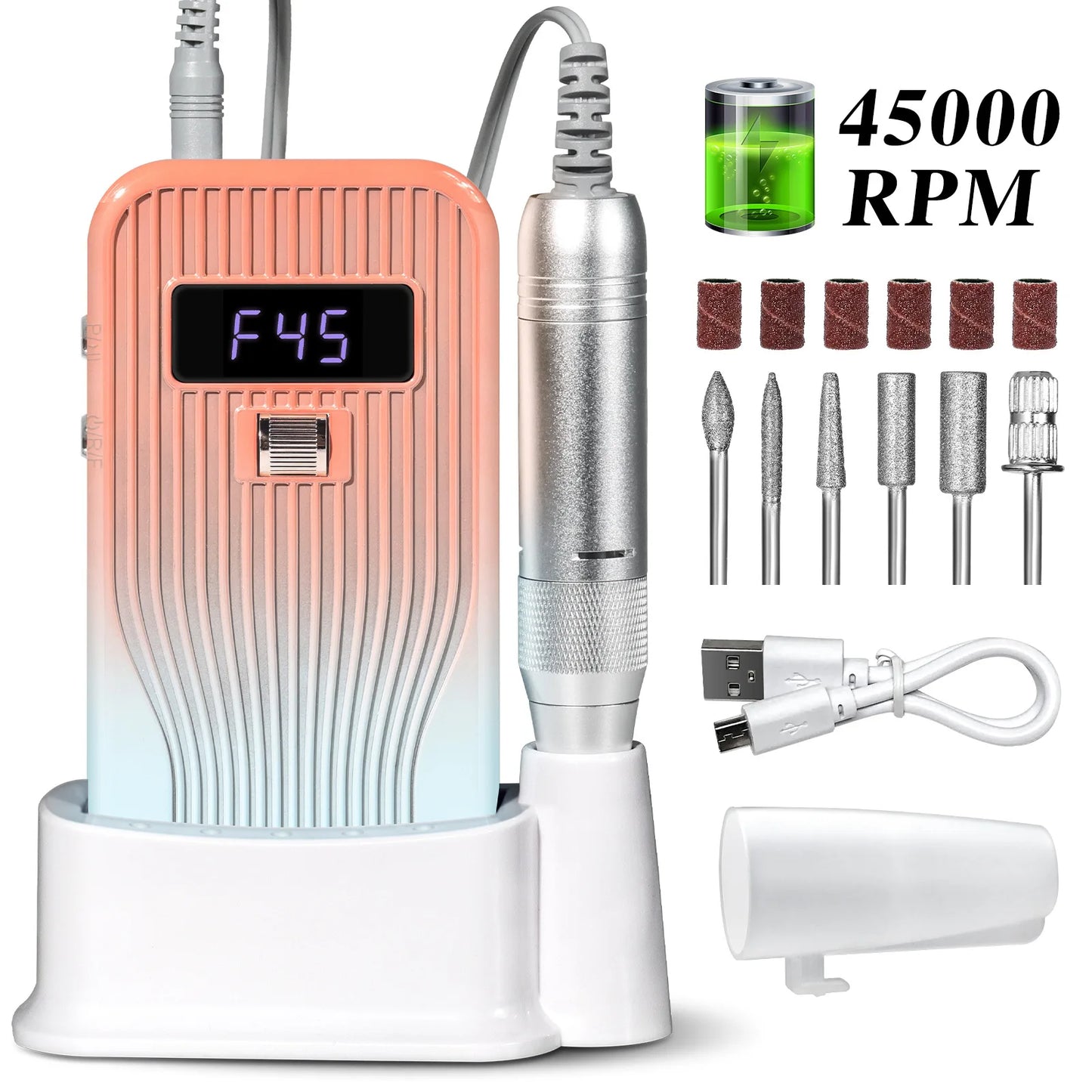 45000 RPM Rechargeable Electric Nail Drill | Home & Salon