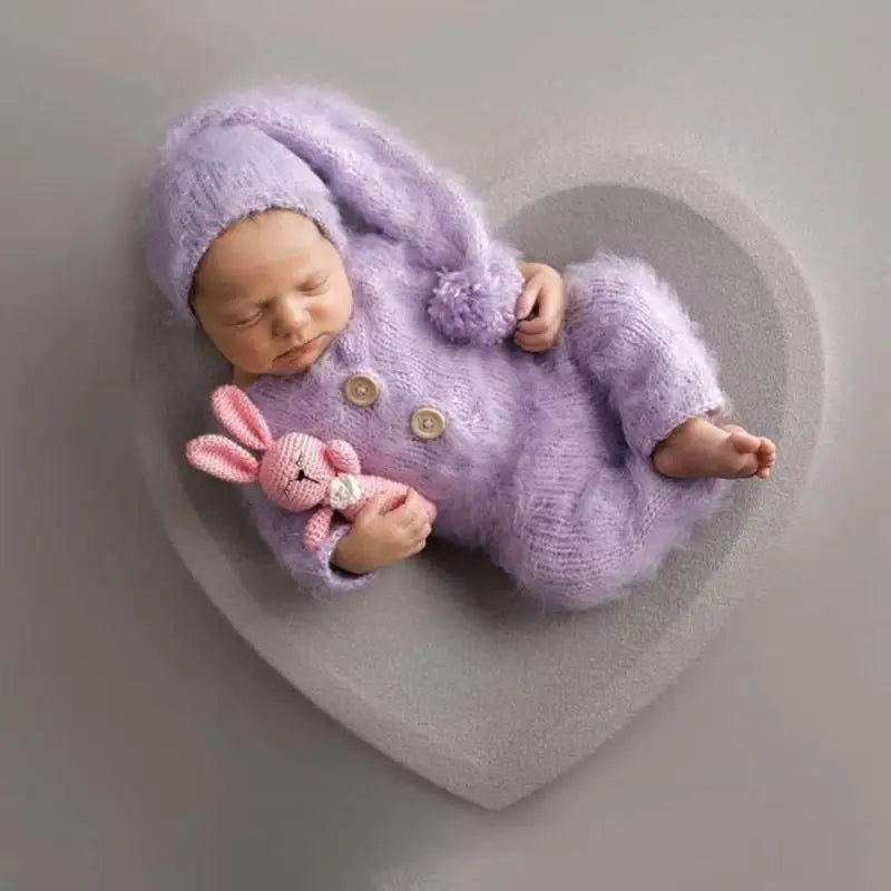 Newborn Photography Romper & Hat Set | Soft Mohair Baby Outfit