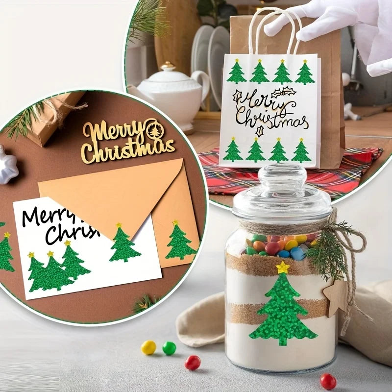 1000 Sheets 2 Rolls Mixed Christmas Sticker Roll Laser Green Tree Red