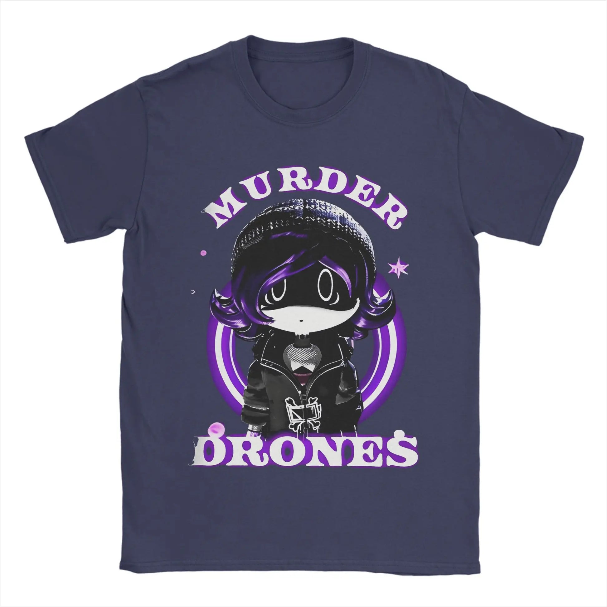 Murder Drones Men T Shirt Vintage Tee Shirt Short Sleeve Round Collar T-Shirt Pure Cotton Printing Tops Peaceful Pleasures Health and Wellness Navy Blue XXXL