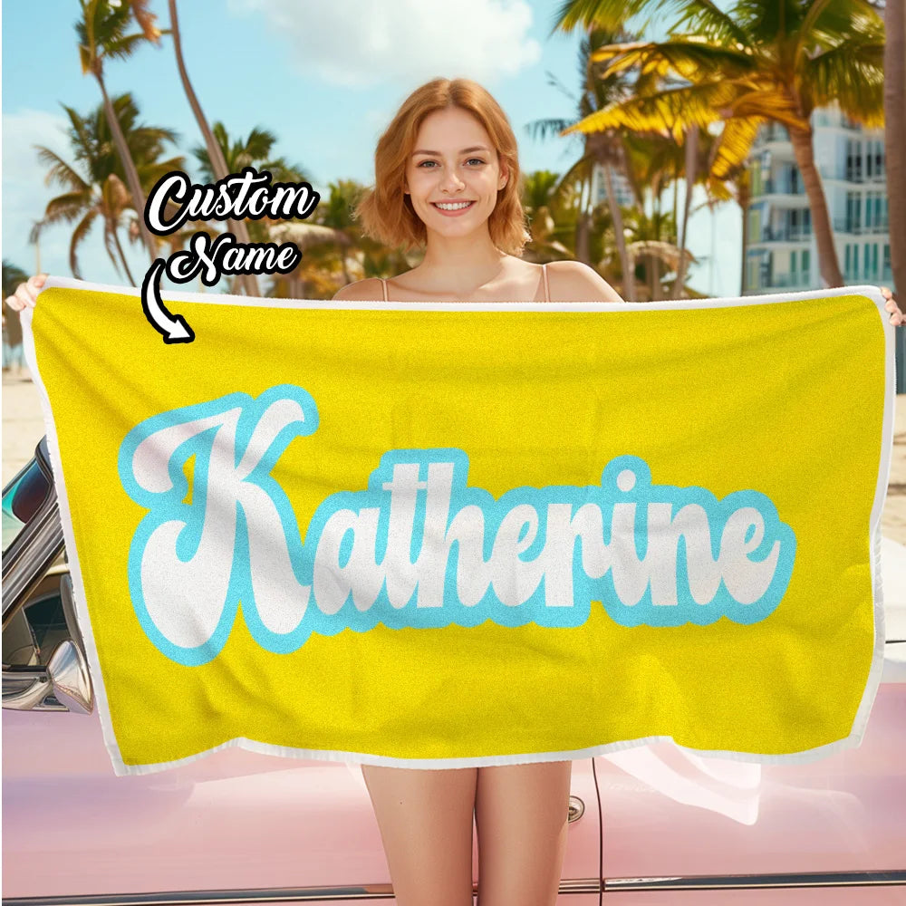 Custom Name Beach Towel | Personalized Microfiber Quick Dry Personalized Beach Towel Peaceful Pleasures Health and Wellness Yellow 80x130cm