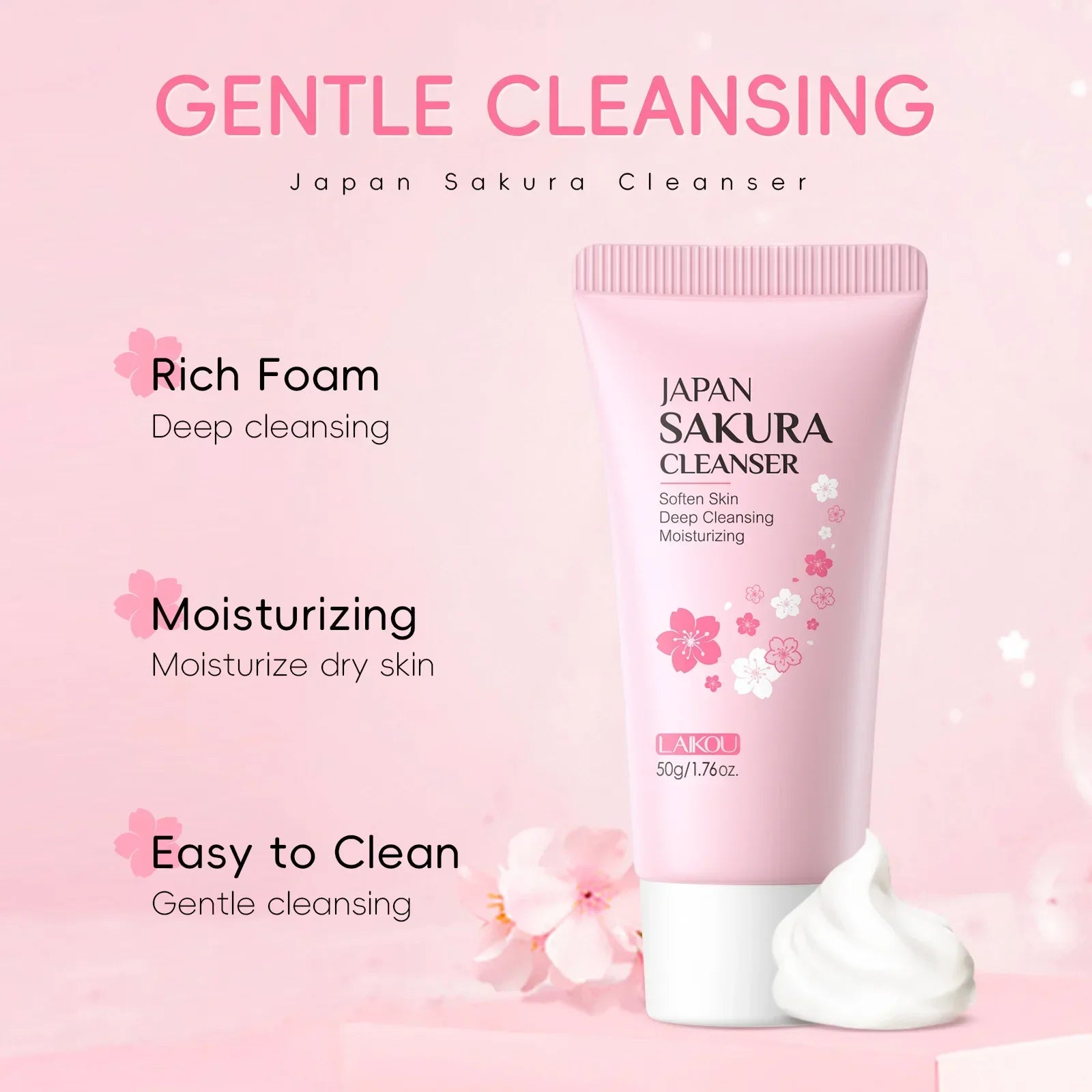 LAIKOU Sakura Foam Facial Cleanser – Deep Clean & Glow 50g Peaceful Pleasures Health and Wellness