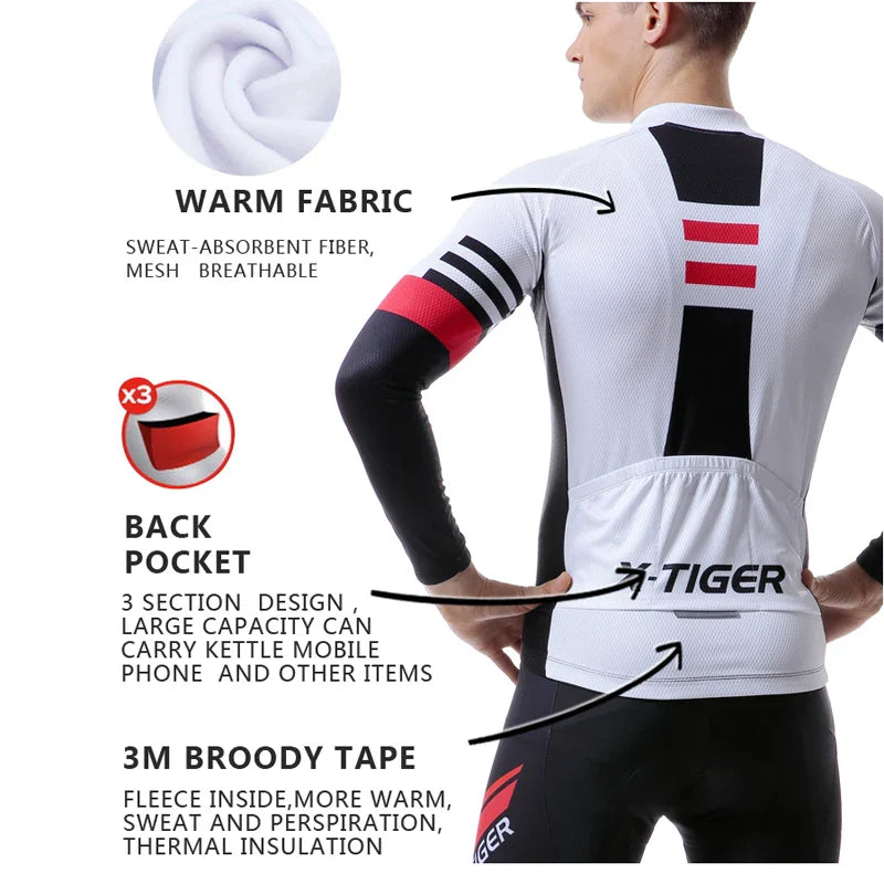 X-TIGER Men's Winter Thermal Fleece Cycling Jersey | Long Sleeve