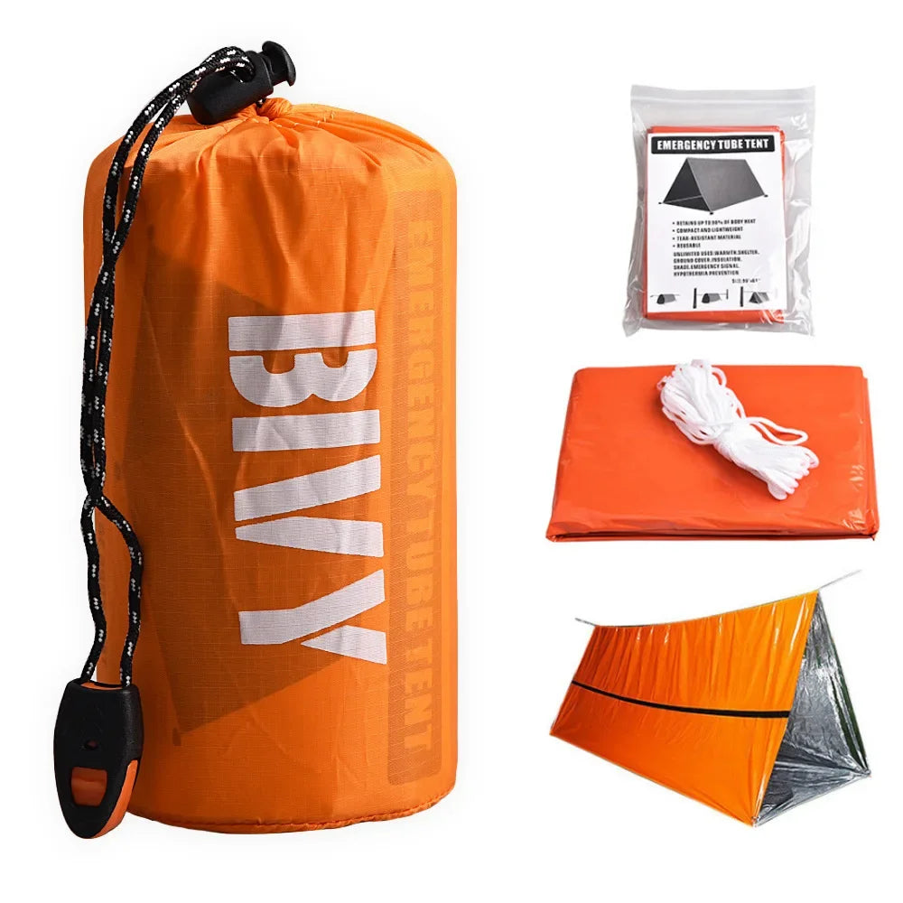 2-Person Emergency Survival Shelter Kit | Bivy Tent & Thermal Blanket Emergency Survival Shelter Peaceful Pleasures Health and Wellness Orange Set