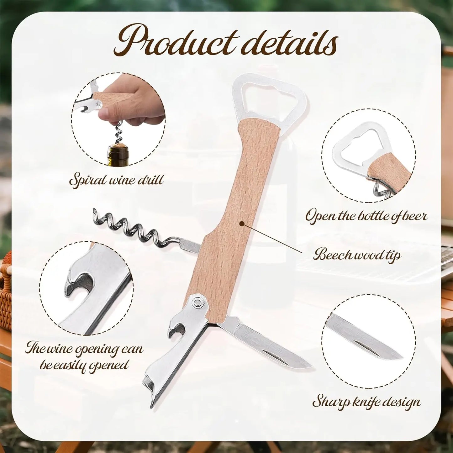 Wooden Wine Bottle Opener Groomsmen Wedding Party Gifts 4 in 1 Wine Corkscrew with Foil Cutter Blank DIY Engraving Wood Peaceful Pleasures Health and Wellness