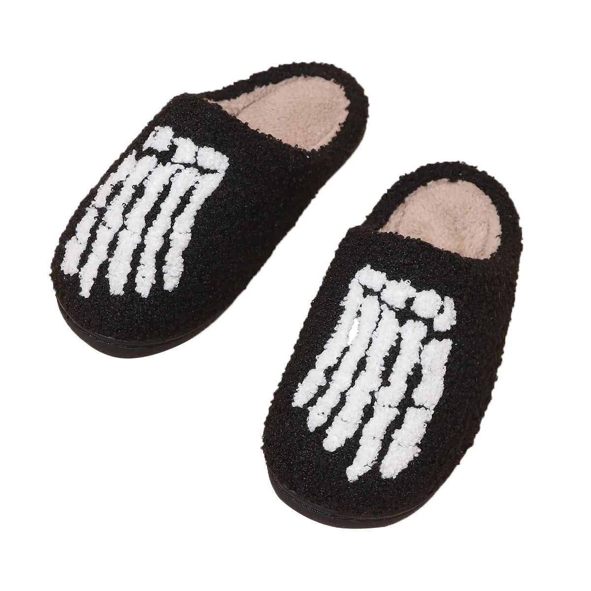 Women's Halloween Skull Plush Indoor Slippers – Warm Non-Slip