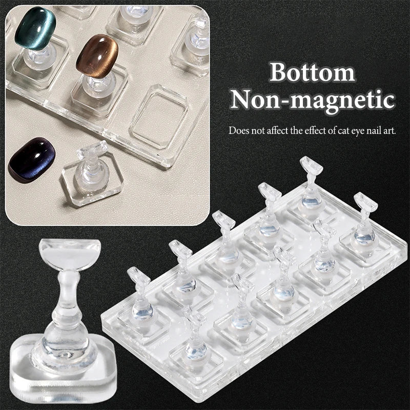 Nail Stand Non-Magnetic False Nail Tips Holder For Cat Eye Gel Press On Nails Display Rack Acrylic Nail Painting 1/5/10 Grids Peaceful Pleasures Health and Wellness