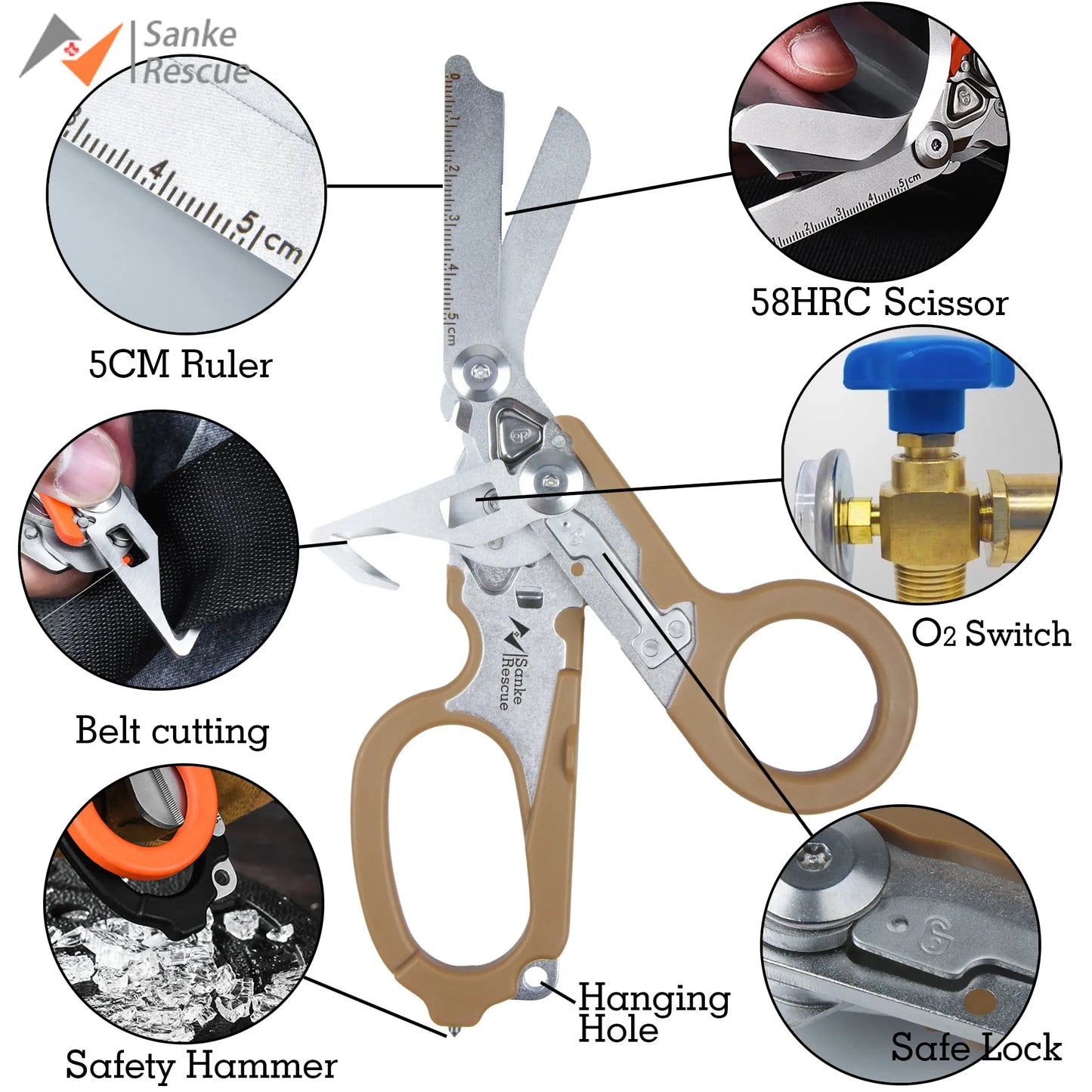 Sanke Rescue Trauma Shears Emergency Scissors Tool Stainless Steel Foldable Trauma Shears with Strap Cutter Glass Breaker EDC Peaceful Pleasures Health and Wellness
