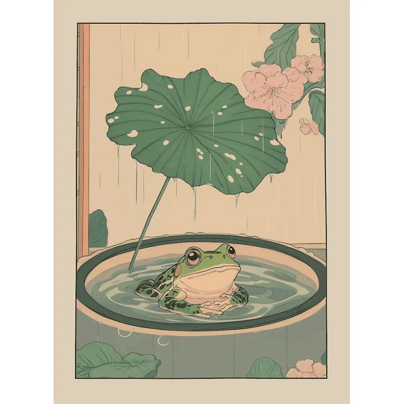 Japanese Cute Animals Bathtub Canvas Wall Art | Bathroom Decor