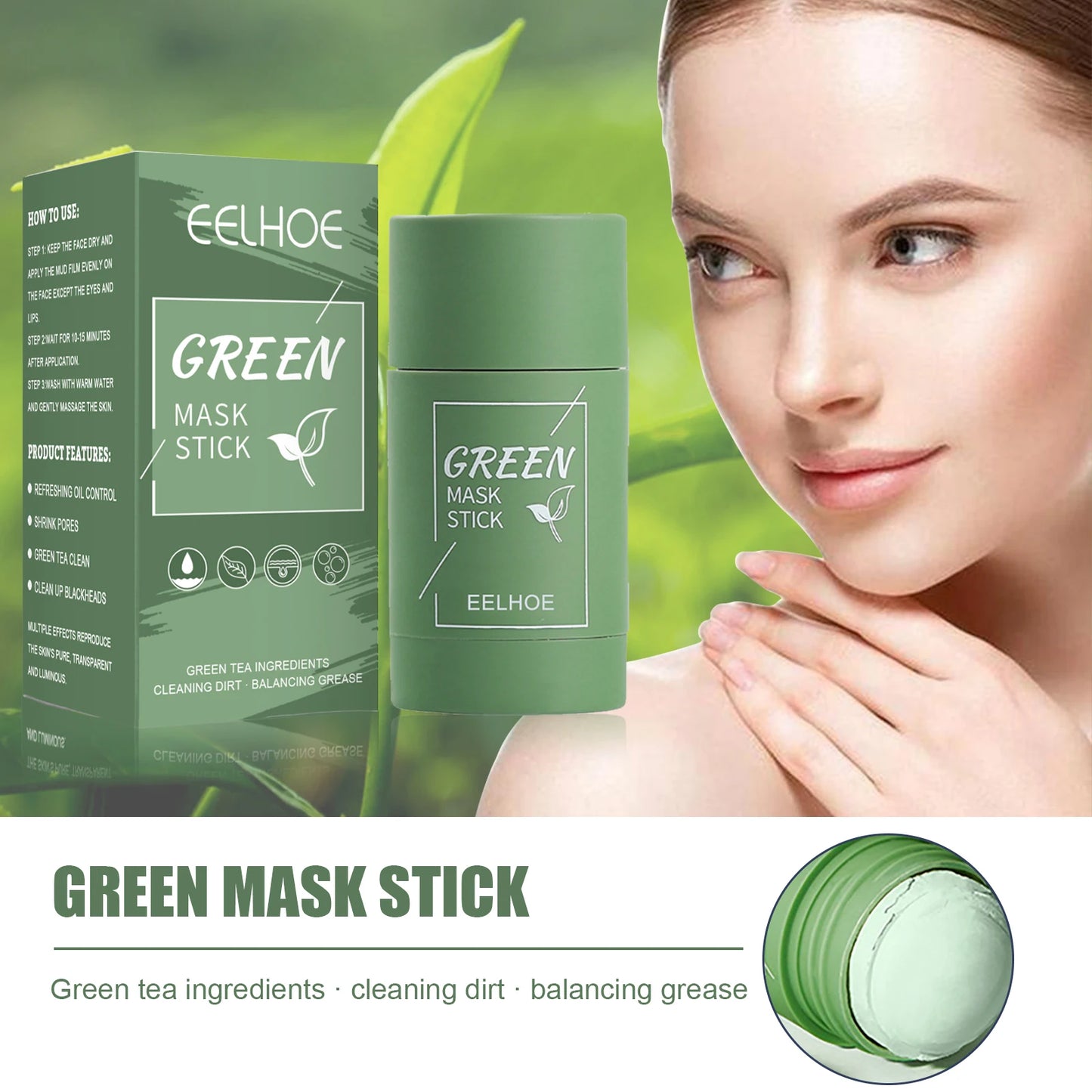 Green Tea Solid Face Mask Stick – Pore & Blackhead Cleanser