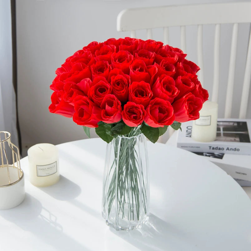 Red Silk Rose Bouquet 10 Pcs – Artificial Flowers for Weddings