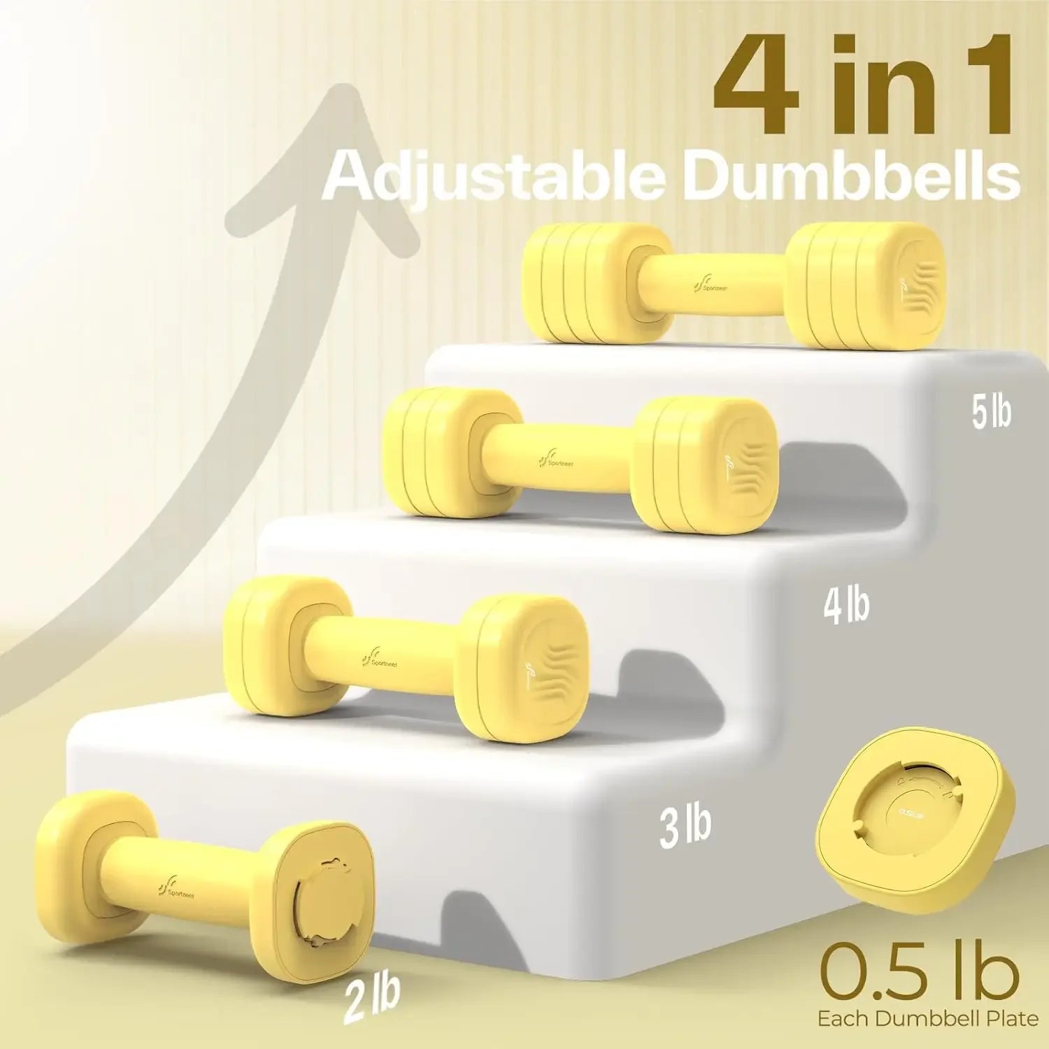 Adjustable Dumbbell Set: 4-in-1 Free Weights for Home Workouts, Soft Rubber Handle, 2lb to 5lb Each Peaceful Pleasures Health and Wellness