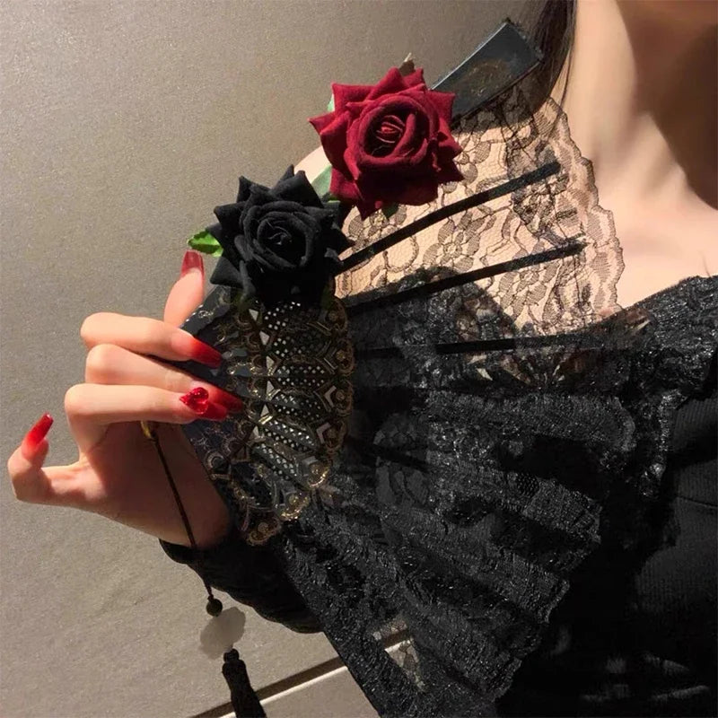 Ladies Lace Folding Hand Fan with Tassels | Wedding & Dance