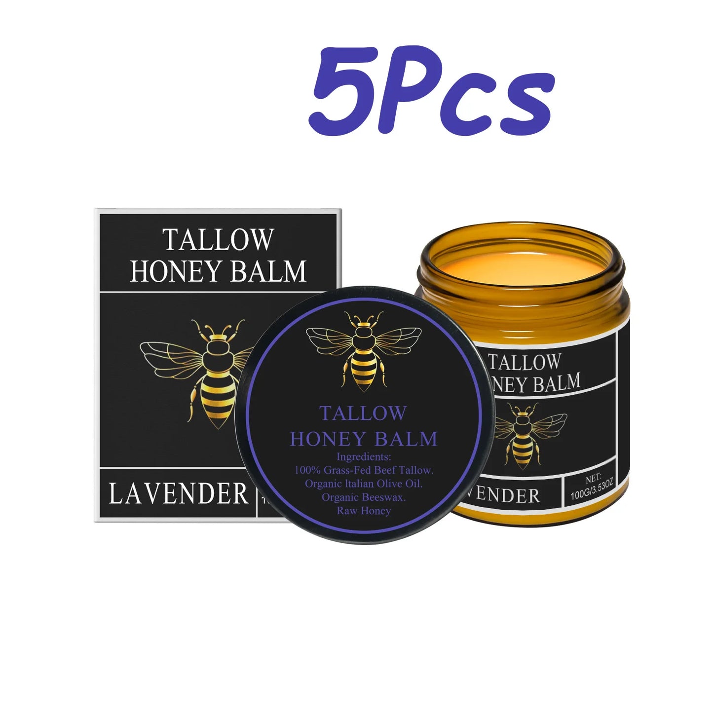 Beef Tallow Honey Cream – Hydrating & Firming Skin Balm Peaceful Pleasures Health and Wellness 5Pcs
