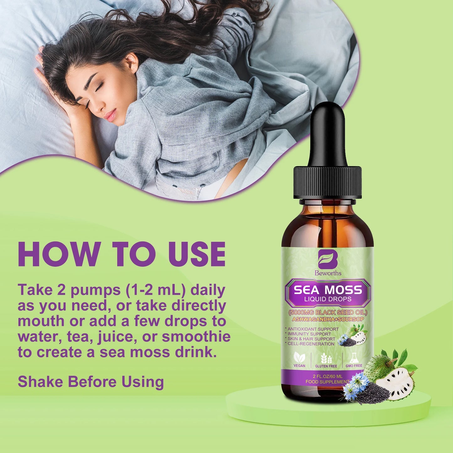 Sea Moss Extract Drops 60ml – Immunity, Digestion & Antioxidant Herbal Supplement Peaceful Pleasures Health and Wellness