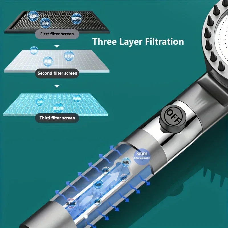 Filtered Handheld Shower Head | 3 Modes & Massage Brush