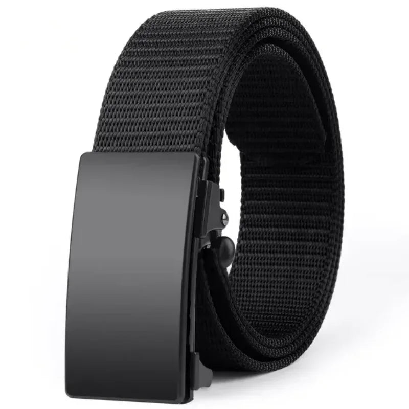 Men's Belt Outdoor Leisure Sports Belt Toothless Quick Release Automatic Buckle Quality Black Belt Peaceful Pleasures Health and Wellness PBFB 120cm