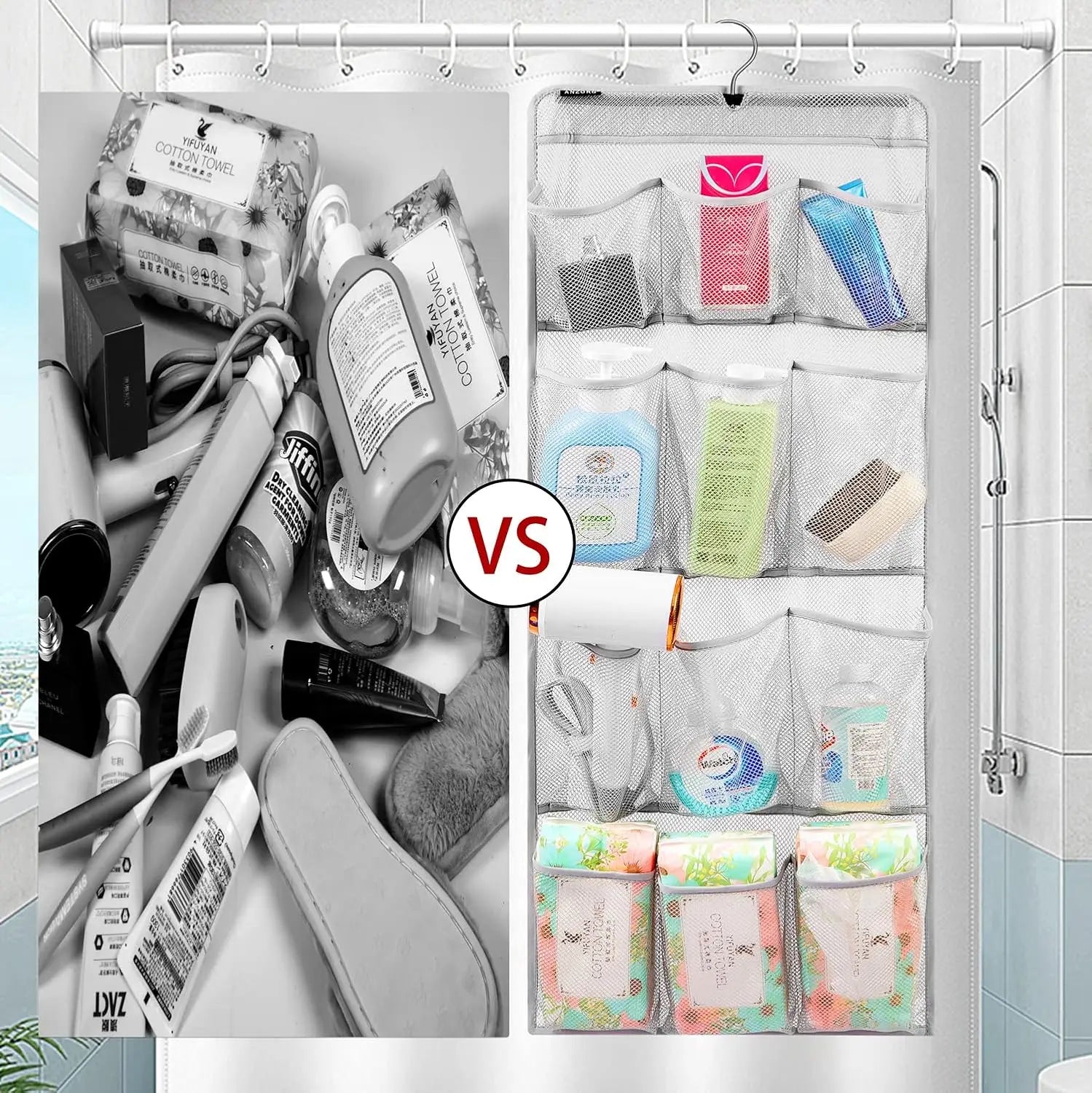 Quick-Dry Mesh Shower Organizer – 12 Pockets, 360° Rotating Hanger Peaceful Pleasures Health and Wellness