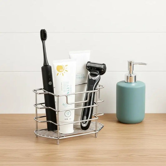 Stainless Steel Toothbrush Holder & Bathroom Organizer Bathroom Organizer Peaceful Pleasures Health and Wellness