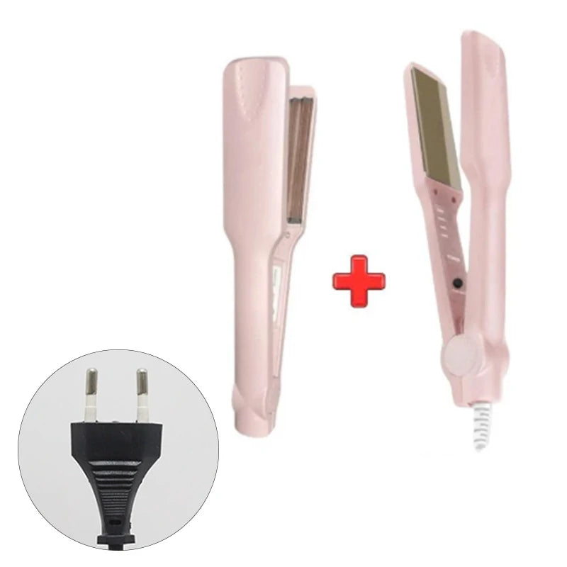 Hair Straightening Irons Dual Use Fast Warm-up Thermal Professional Ceramic Heating Plate For Straightening Curling Air Bangs Peaceful Pleasures Health and Wellness Pink 3
