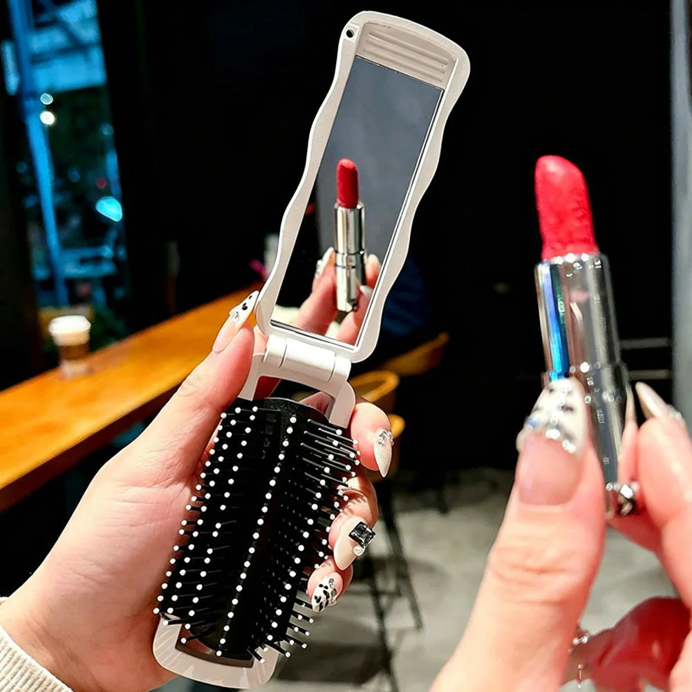 2-in-1 Foldable Comb with Mirror | Travel Scalp Massage Comb