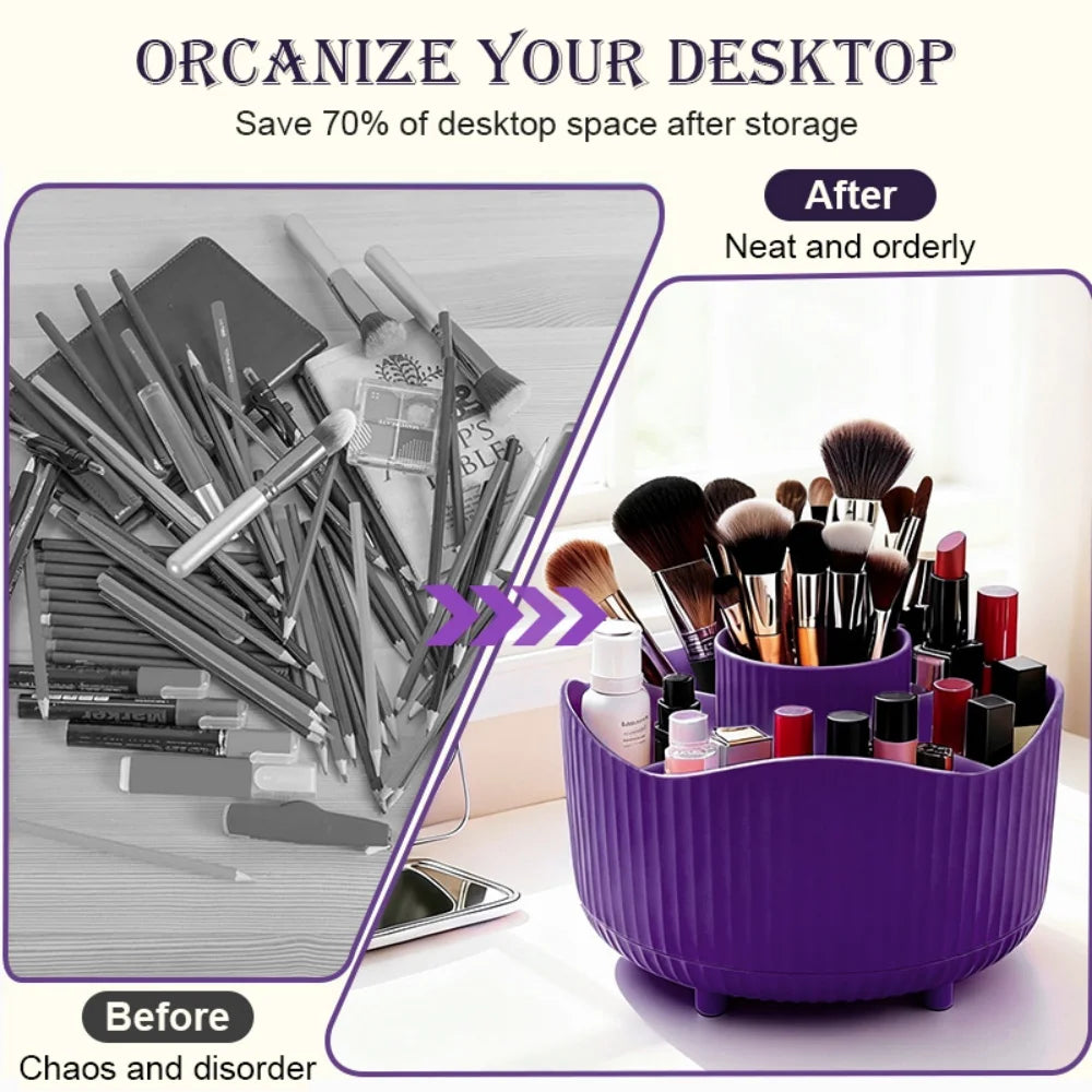 Rotating Makeup Organizer – Desktop Storage for Brushes & Beauty