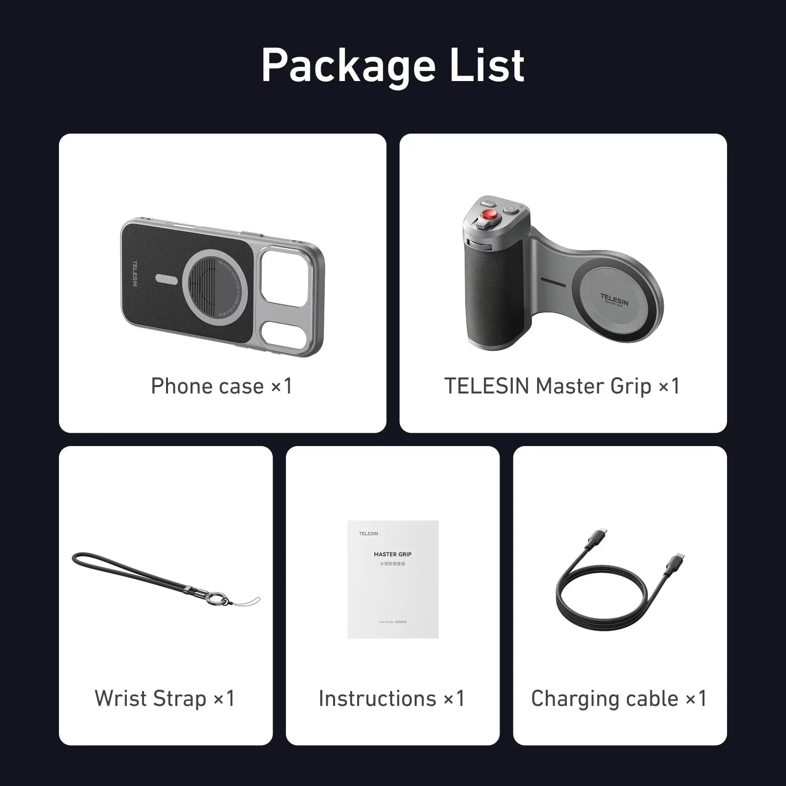TELESIN Master Phone Camera Grip Set for IPhone17 Pro / Pro Max Magnetic Phone Camera Hand Grip Holder Remote Shutter Handheld Peaceful Pleasures Health and Wellness Pro Standard set