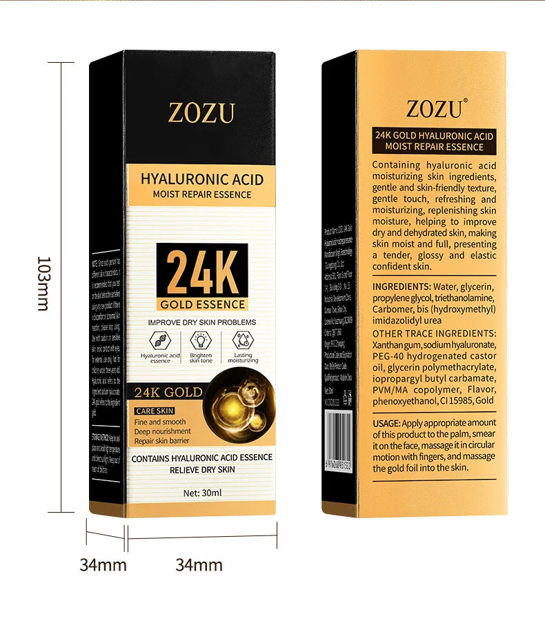24K Gold Face Serum – Hyaluronic Acid Moisturizing Essence 30ml
