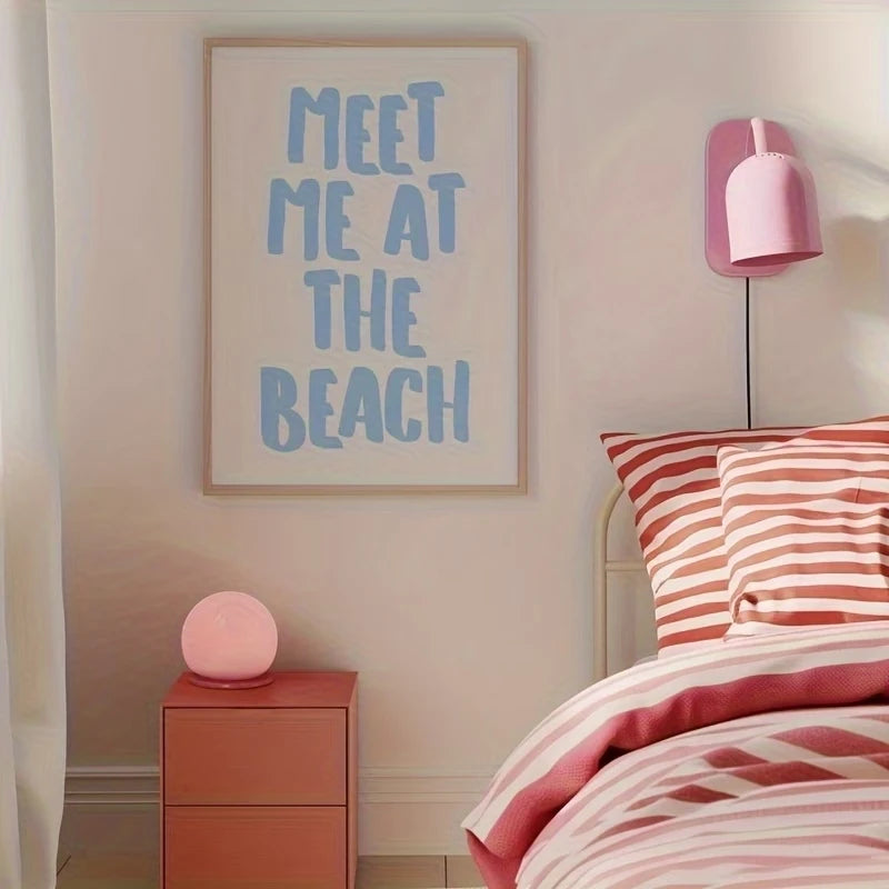 Meet Me At The Beach Soft Blue Canvas Wall Art Print