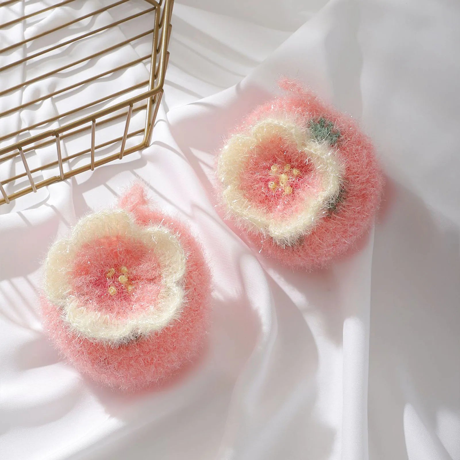 Cherry Blossom Dishcloth Flower-shaped Dish Towels Kitchen Cleaning Tools Hand-crocheted Dishcloth Reusable Acrylic Dish Cloths Peaceful Pleasures Health and Wellness