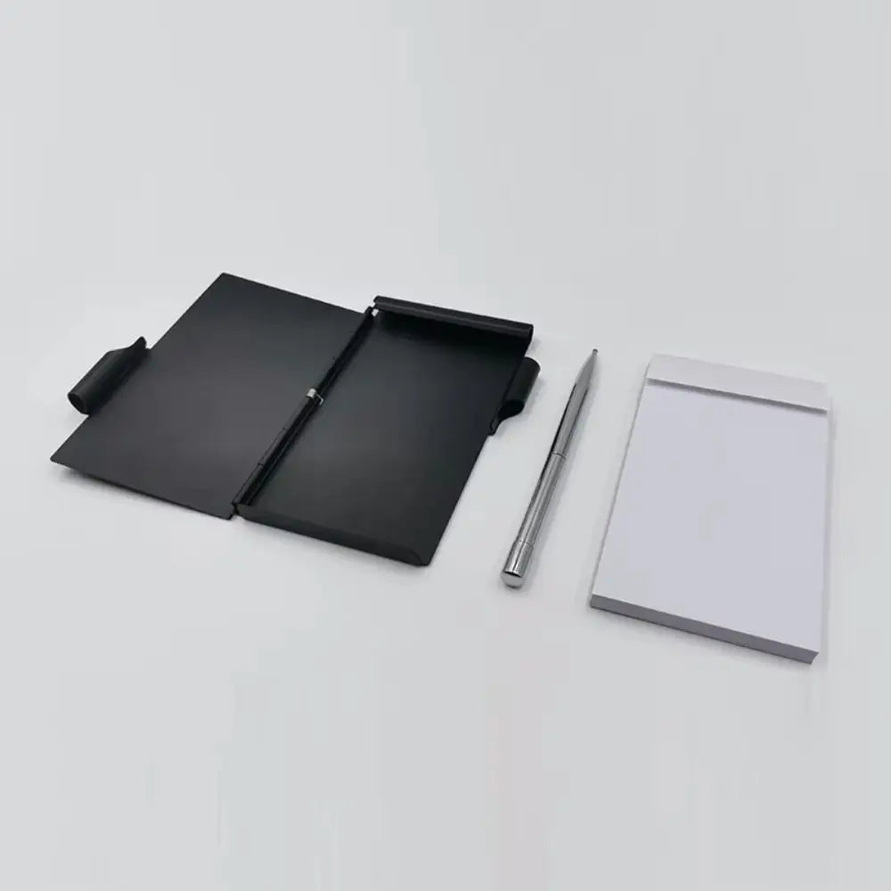 Portable Aluminum Notepad with Memo Pads with Pen Office Memo Pad Pocket Refillable Paper Clamshell Notebook Gift Supplies Peaceful Pleasures Health and Wellness