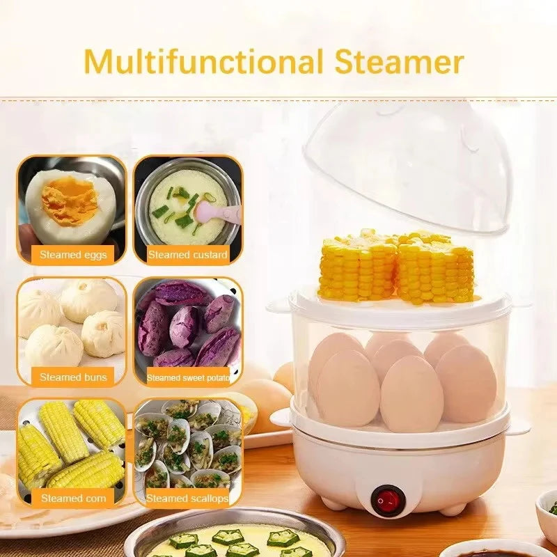 Multifunctional Egg Boiler Electric Egg Steamer Cooking Breakfast Machine Double Layers Egg Cooker Mini Steamer Poacher Kitchen Peaceful Pleasures Health and Wellness
