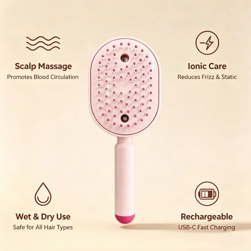 Portable Electric Spray Massage Comb Red Light Scalp Applicator USB Charging Hair Growth Essential Oil Apply Massage Hair Brush Peaceful Pleasures Health and Wellness